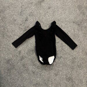 Remie Girl black body suit/leotard with ruffles over the shoulder